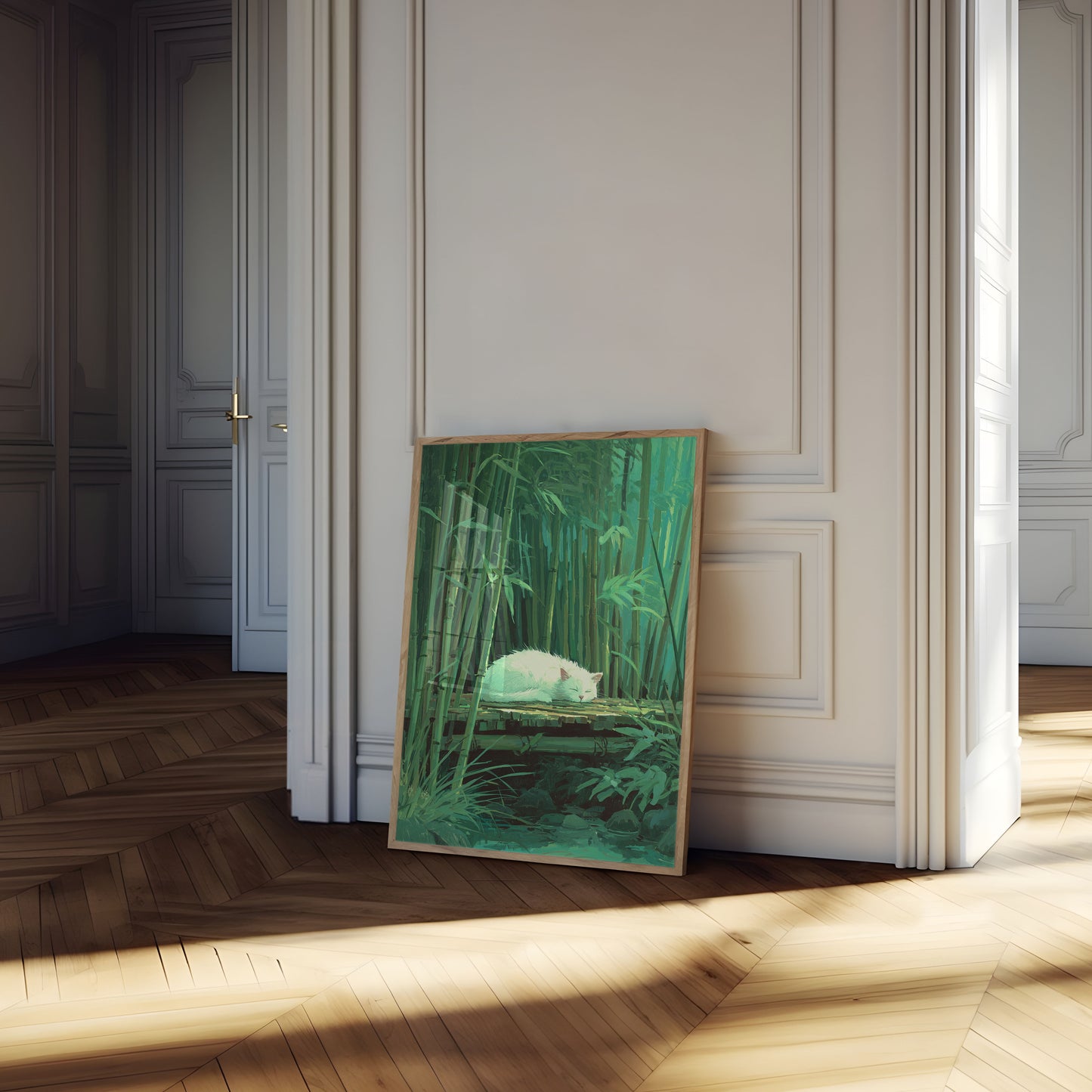 White Cat in Bamboo Forest Poster