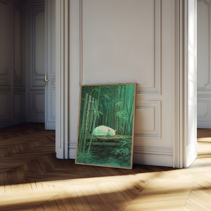 White Cat in Bamboo Forest Poster