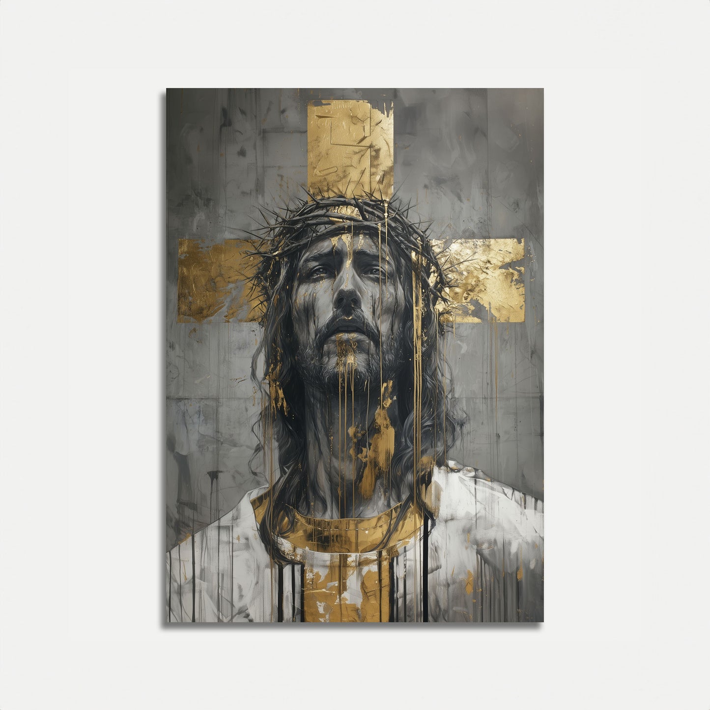 Cartaz Dourado de Crucificação Divina