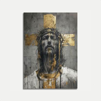 Cartaz Dourado de Crucificação Divina