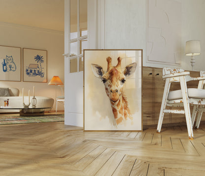 Póster de retrato de jirafa en acuarela