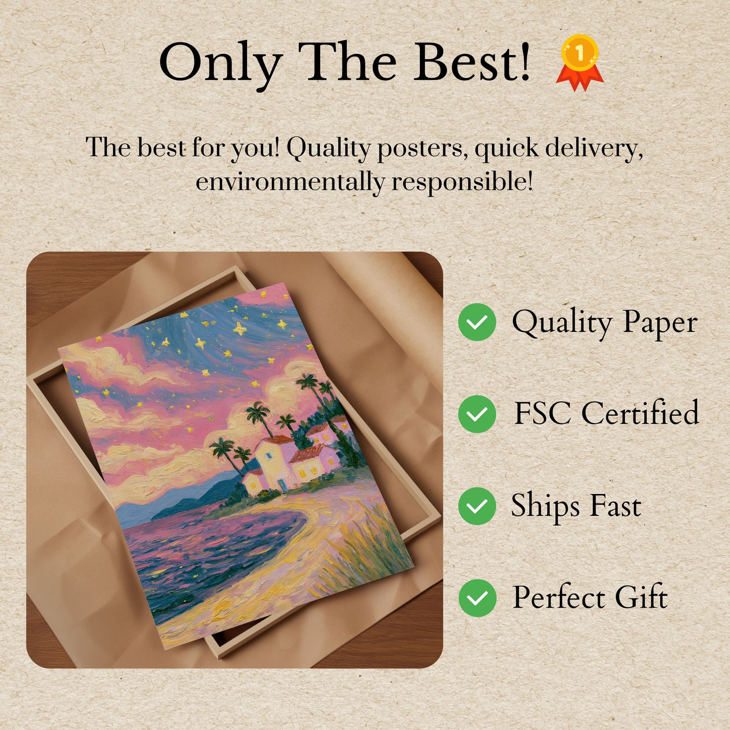 Starry Coastal Villa Sunset Poster