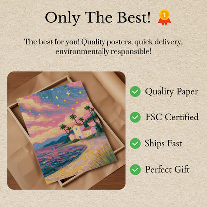 Starry Coastal Villa Sunset Poster