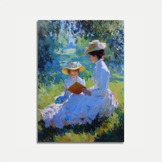 Mujer Leyendo junto al Río Póster