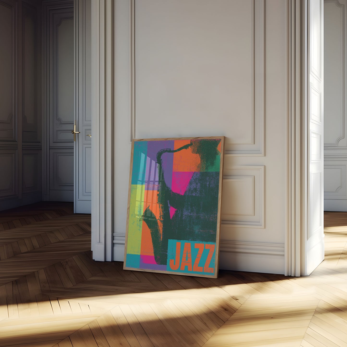 Colorful Jazz Saxophone Player Poster