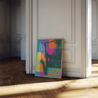Colorful Jazz Saxophone Player Poster