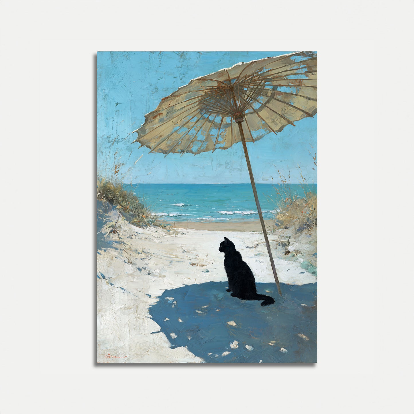 Svart Katt Strand Paraply Affisch