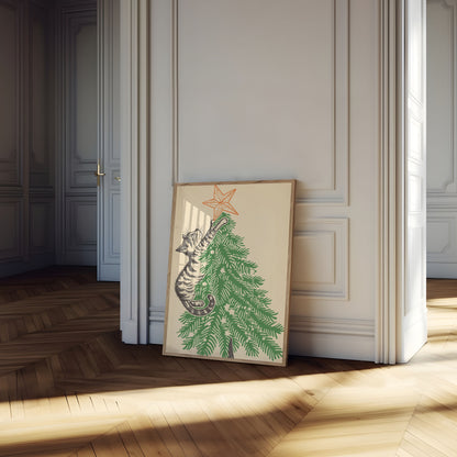 Curious Christmas Cat Tree Poster