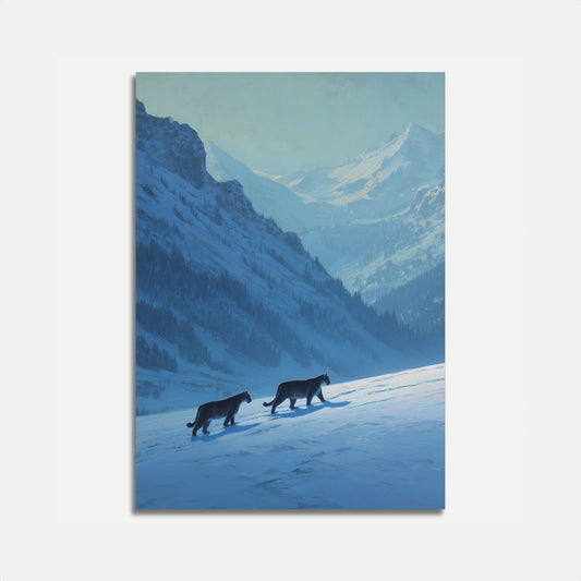 Leões da Montanha na Neve Alpina Pôster
