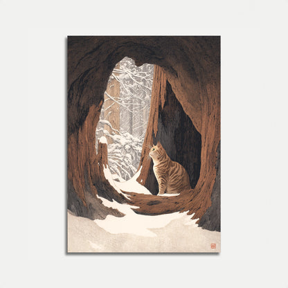Cat in Snowy Forest Cave Poster