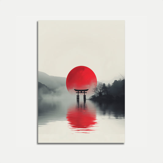Japansk tempel solnedgangsplakat