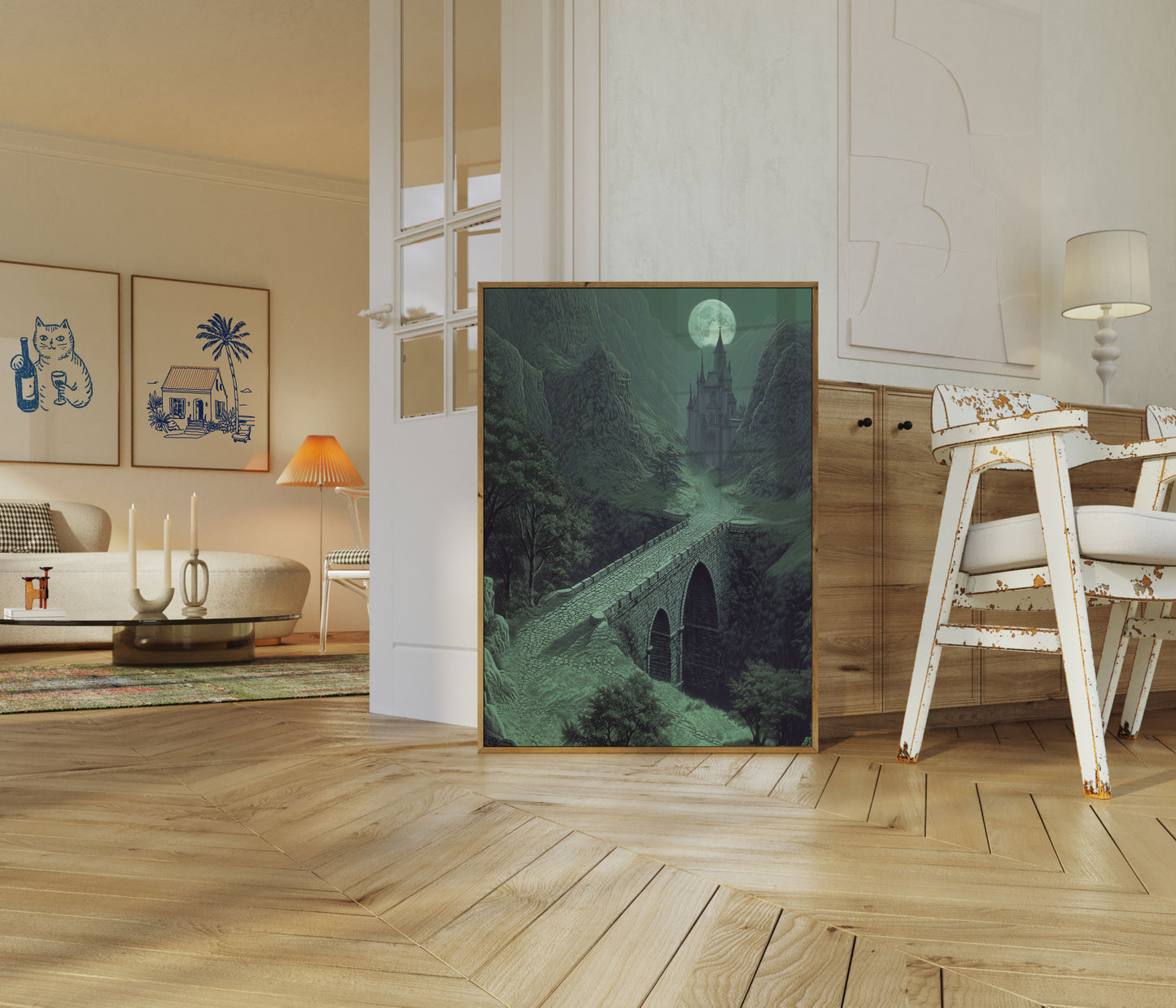 Moonlit Castle Mountain Poster