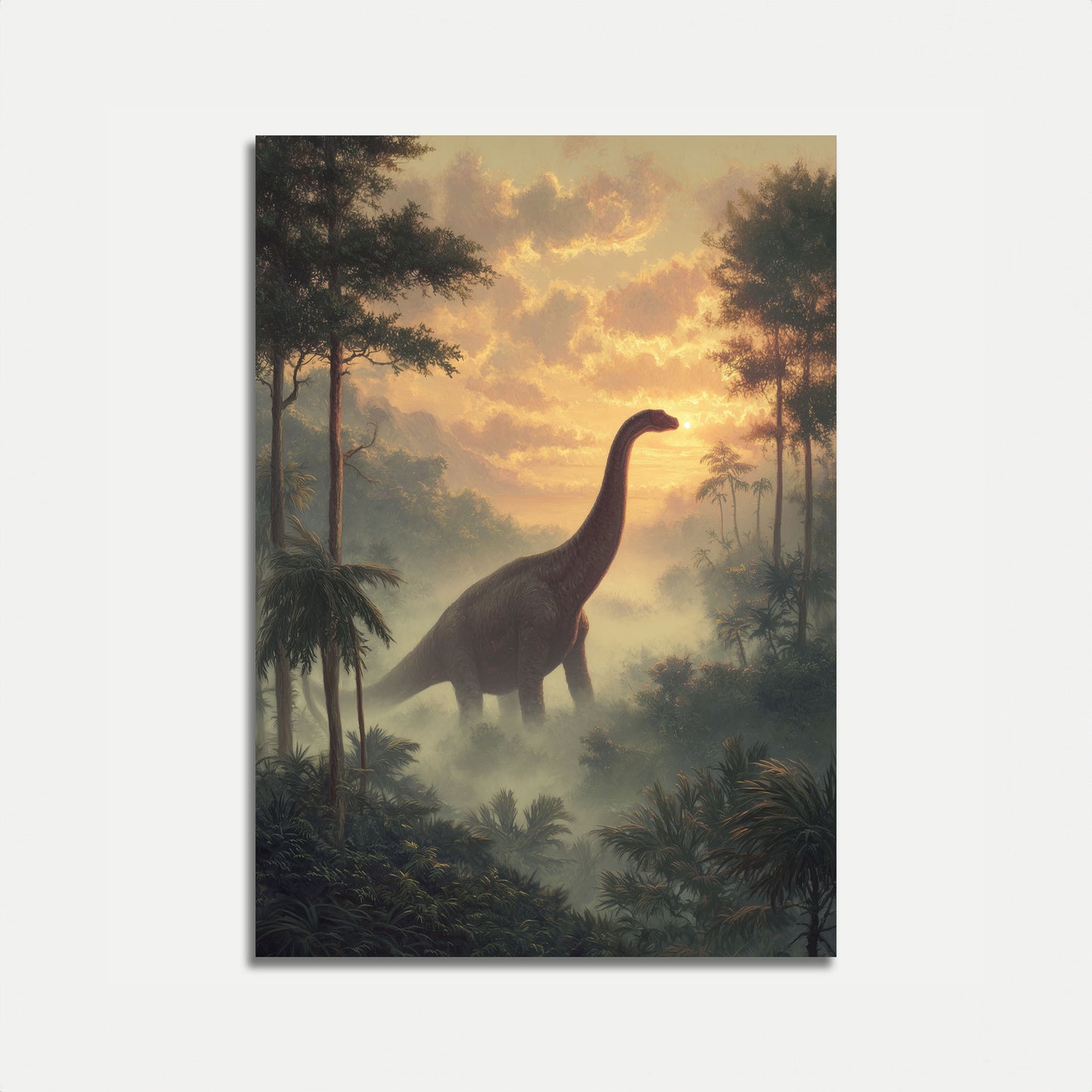 Póster de dinosaurios del amanecer jurásico