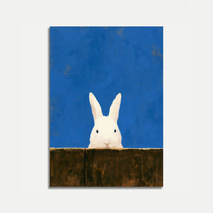 White Rabbit Peering Over Wall Poster