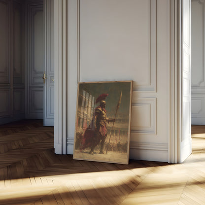 Póster de batalla de un majestuoso guerrero romano