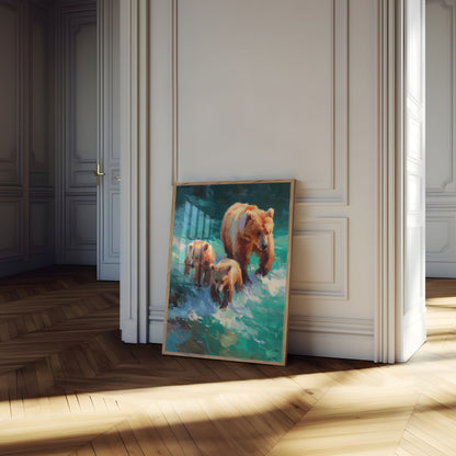 Bear Family in Turquoise Waters Poster