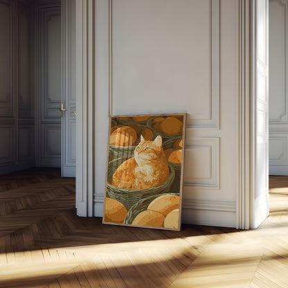 Póster de Gato Naranja en Canasta de Pan