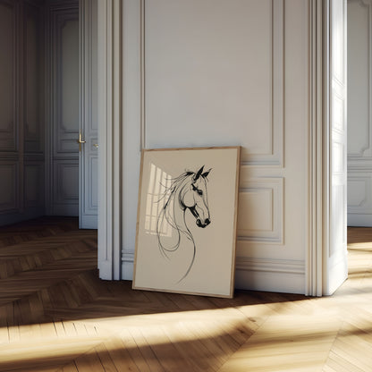 Poster di Arte Lineare Elegante Testa di Cavallo