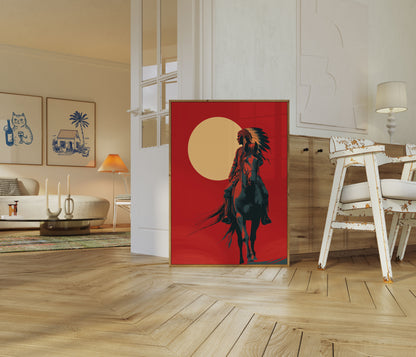 Native Rider Sunset Poster