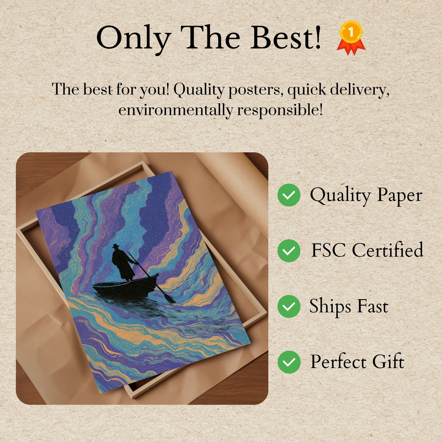 Mystical Boatman in Cosmic Waters Poster