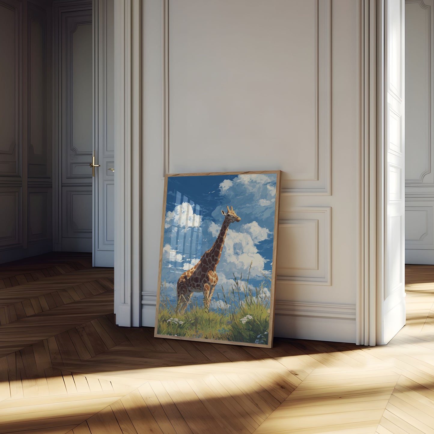 Póster de la pradera de jirafas imponentes