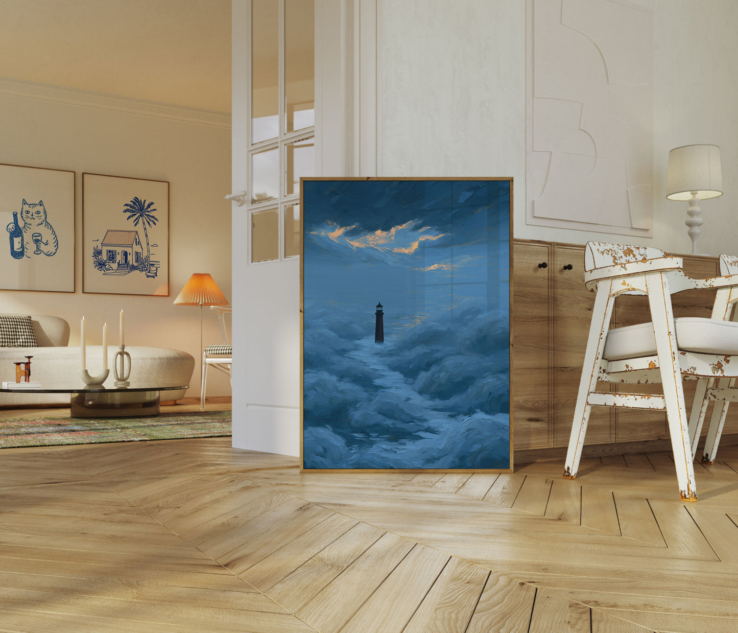 Lighthouse in Stormy Seas Poster