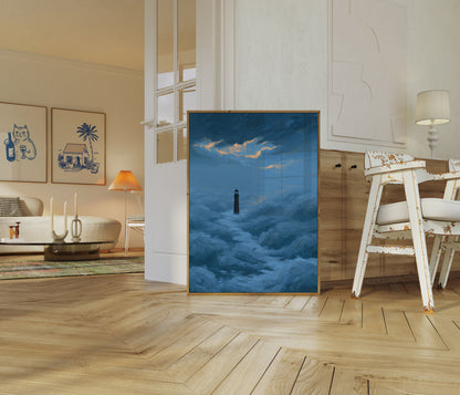 Lighthouse in Stormy Seas Poster