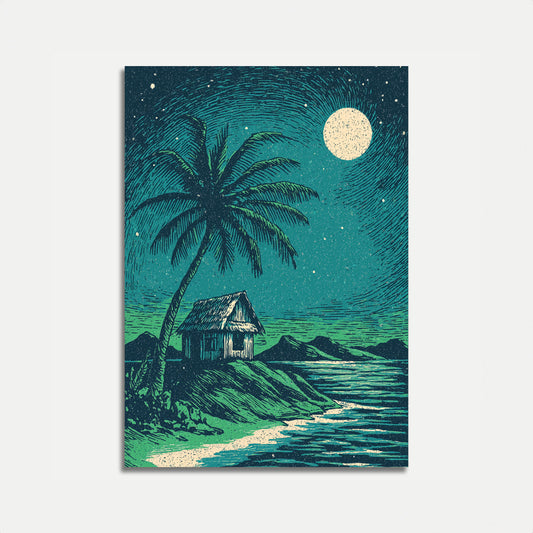 Poster Cabina sulla Spiaggia al Chiaro di Luna Tropicale