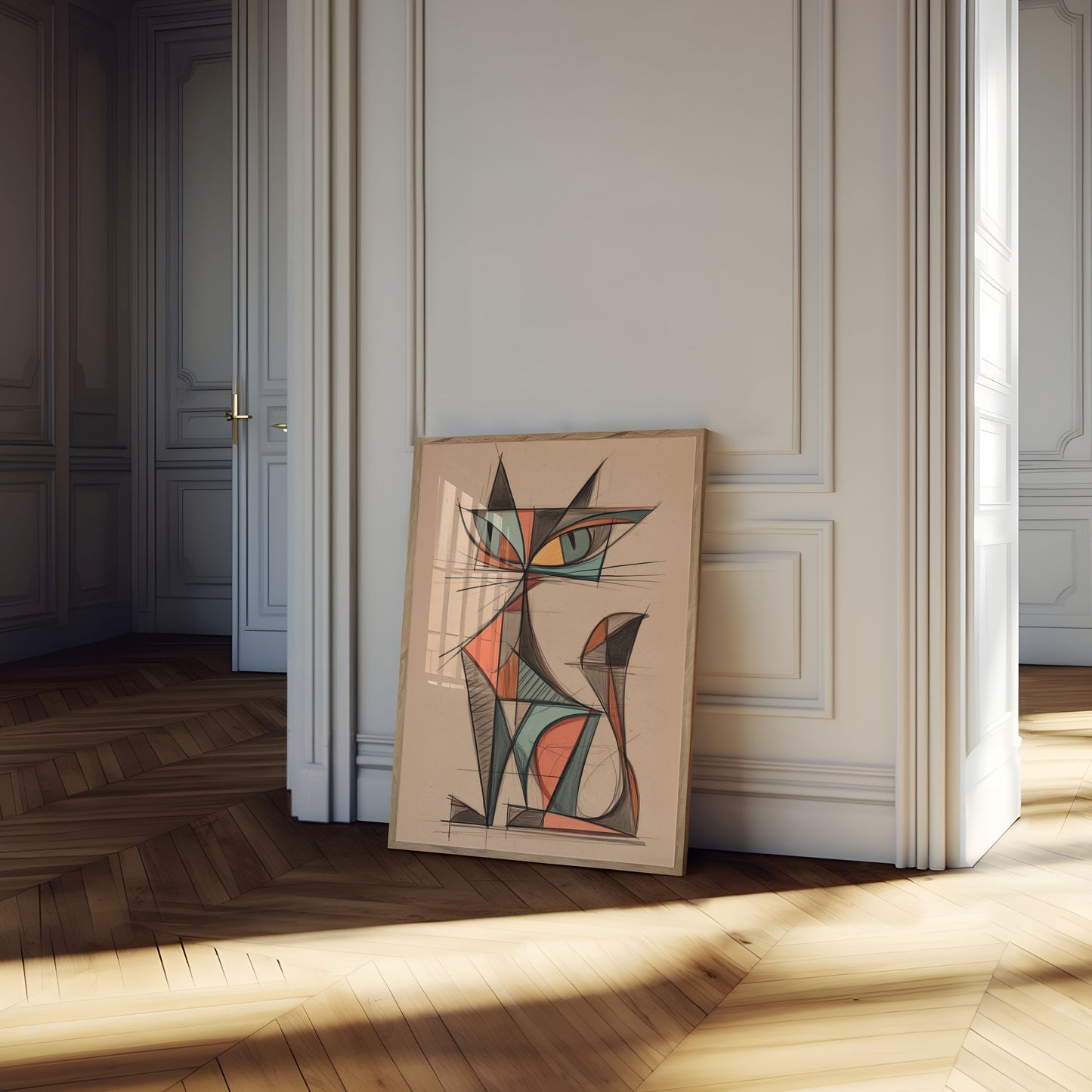 Geometric Cubist Cat Poster