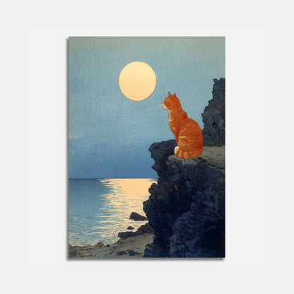 Póster de Gato Naranja en Acantilados a la Luz de la Luna