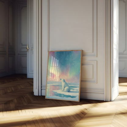 Póster de oso polar con aurora ártica