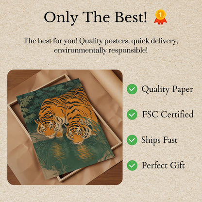 Tiger Family at Watering Hole Poster