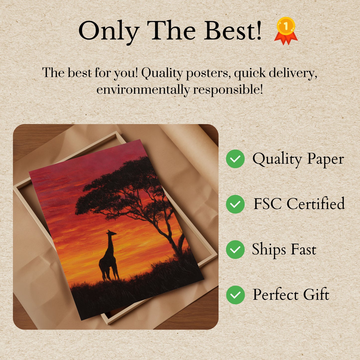 Pôster Girafa Pôr do Sol Africano