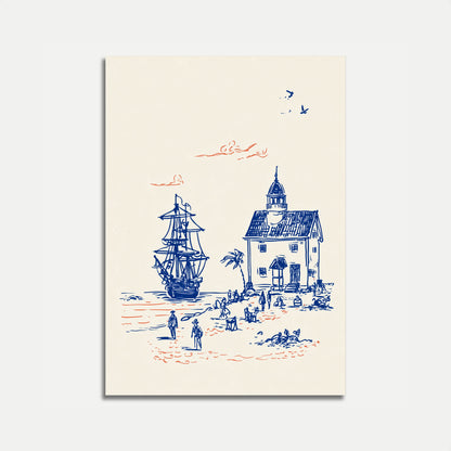 Nautical Pirate Coastal Scene Poster
