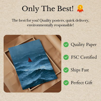 Red Sailboat in Stormy Seas Poster