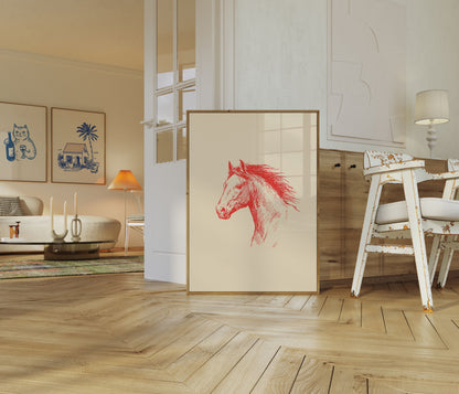 Red Horse Portrait Sketch Poster