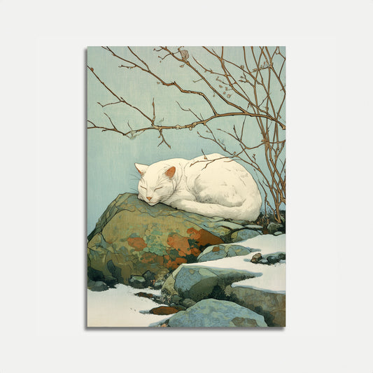 Sovende hvid kat vinter plakat