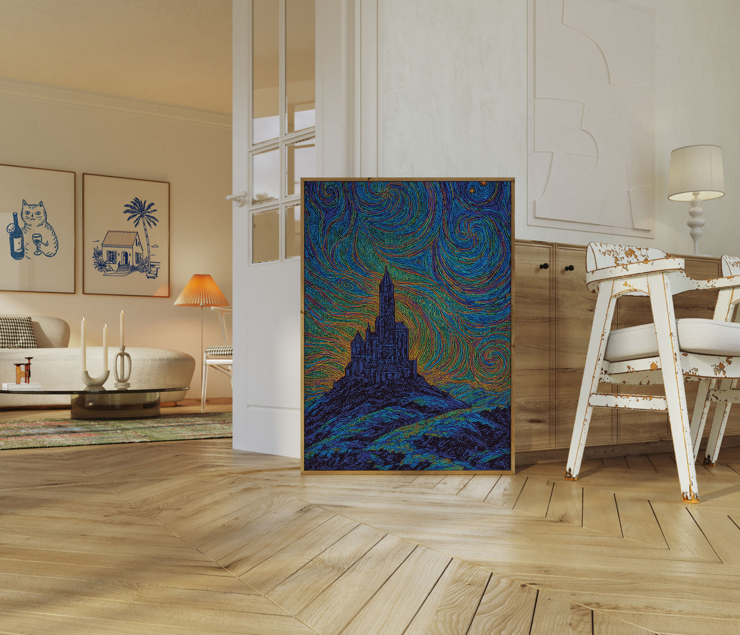 Póster de Castillo Nocturno Estrellado