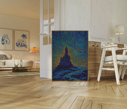 Póster de Castillo Nocturno Estrellado