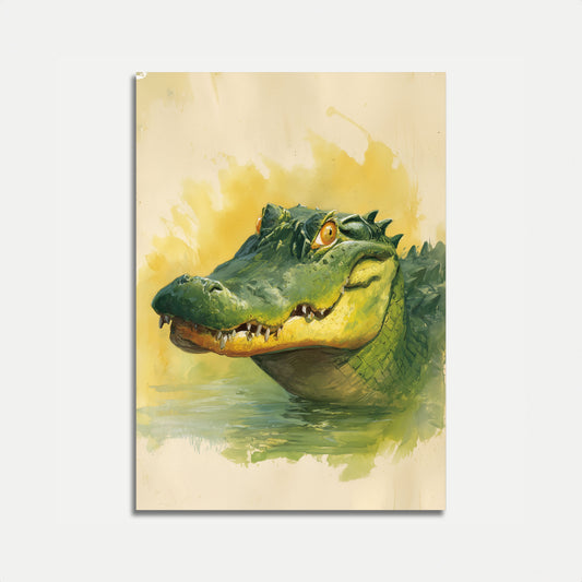 Póster de acuarela de cocodrilo feroz