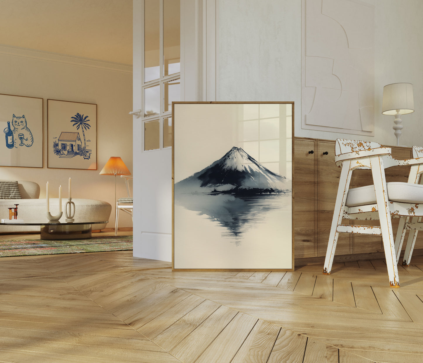 Poster del Lago di Montagna con Picchi Innevati