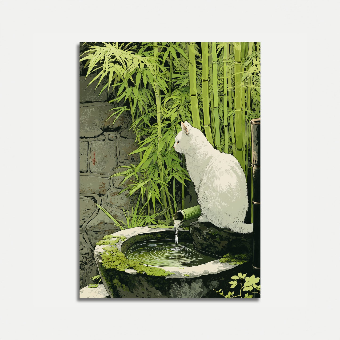 Hvid Kat i Bambushave Plakat