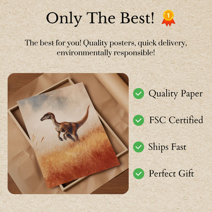 Velociraptor in Golden Grass Poster