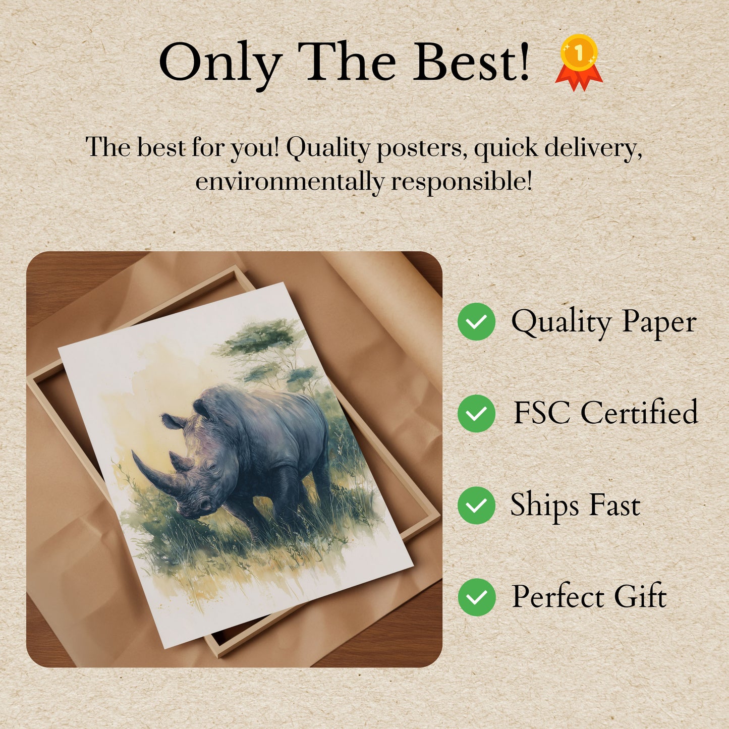 Póster de Majestuoso Rinoceronte en la Naturaleza