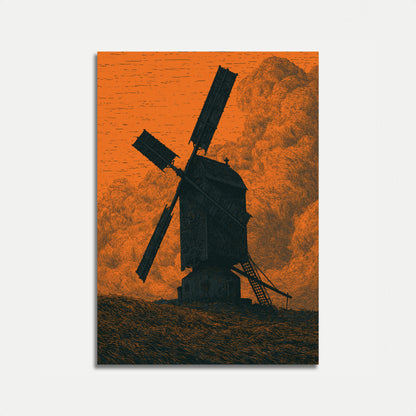Poster Mulino a Vento contro Cielo Arancione