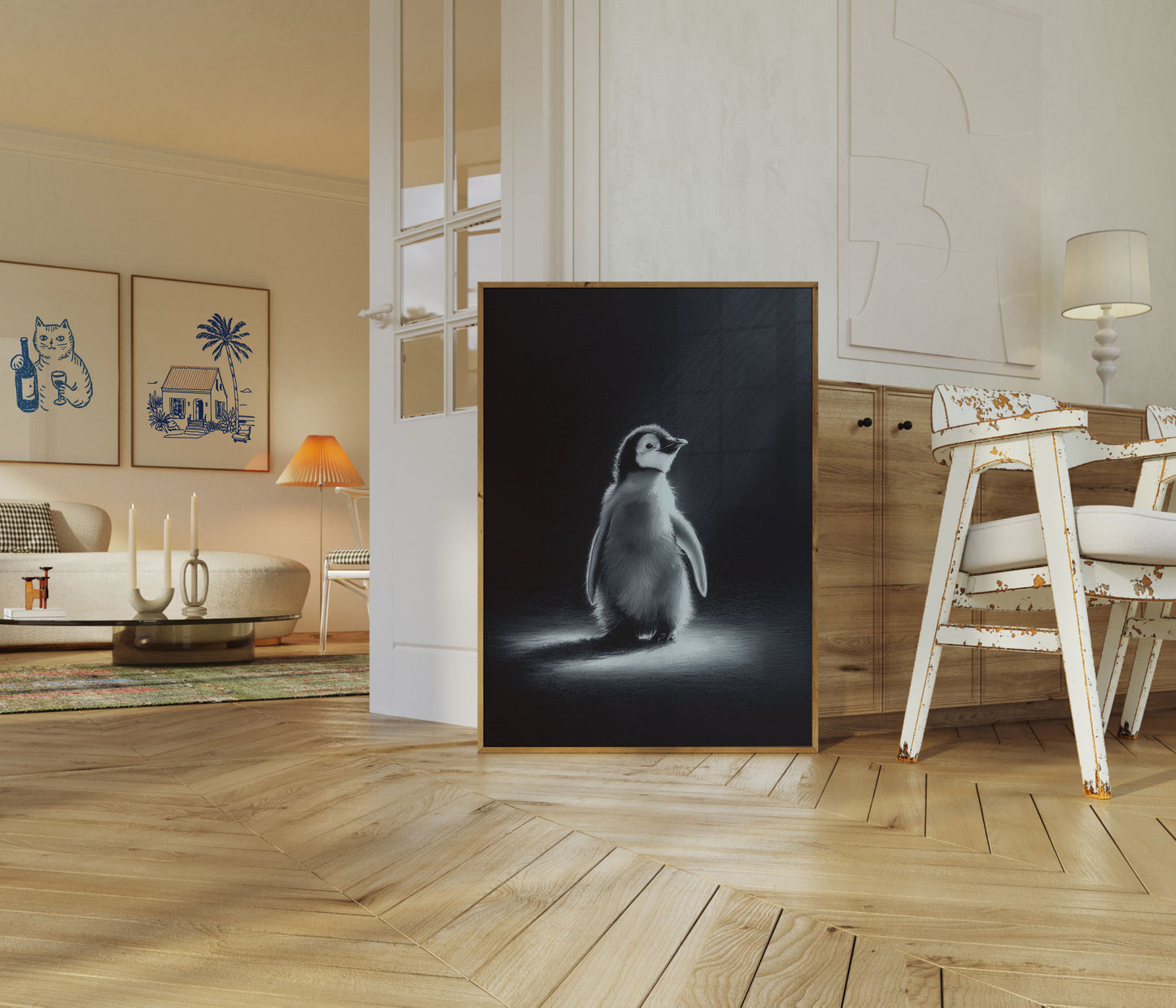 Lonely Penguin Black & White Poster