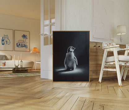Lonely Penguin Black & White Poster