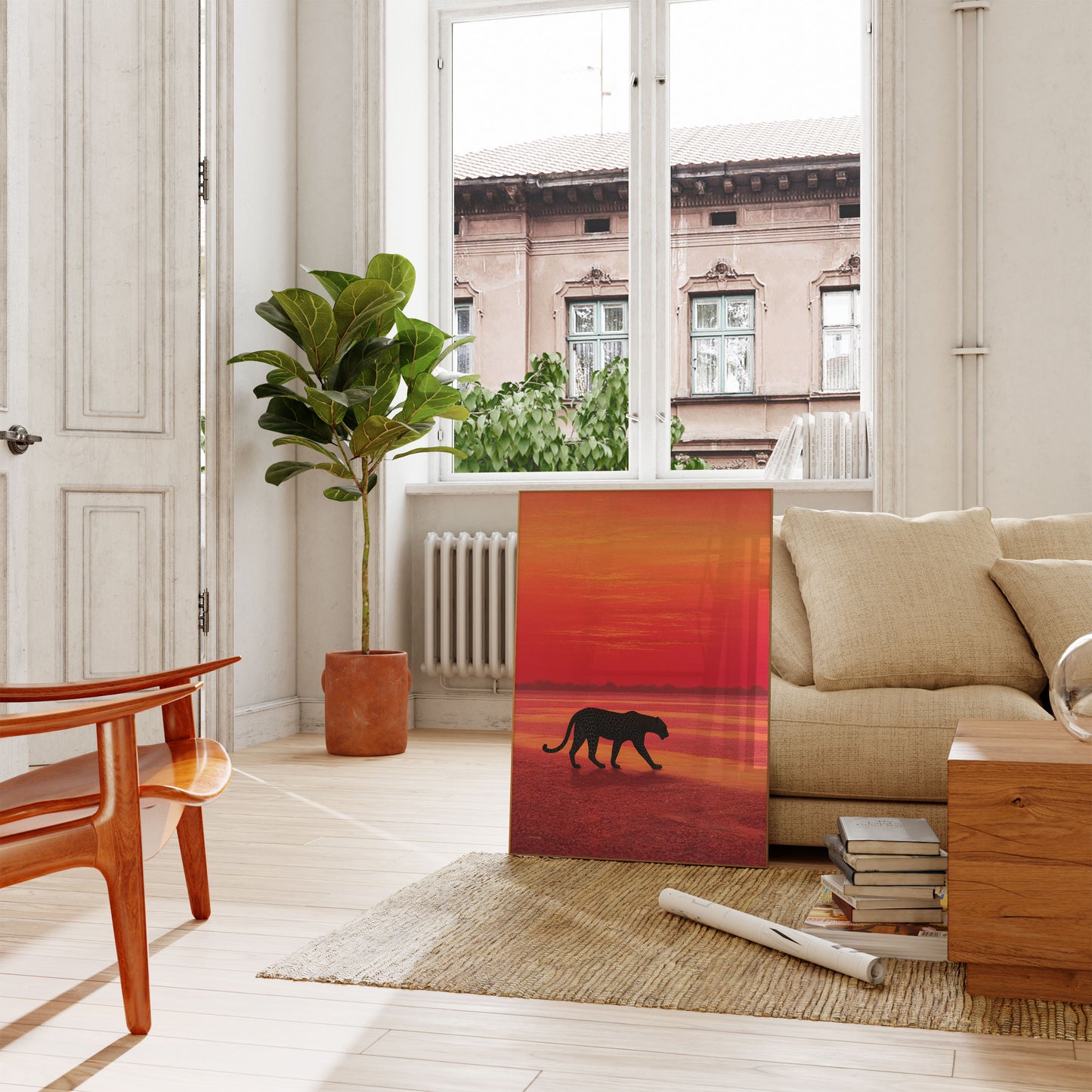 Luipaard die bij Zonsondergang Loopt Poster