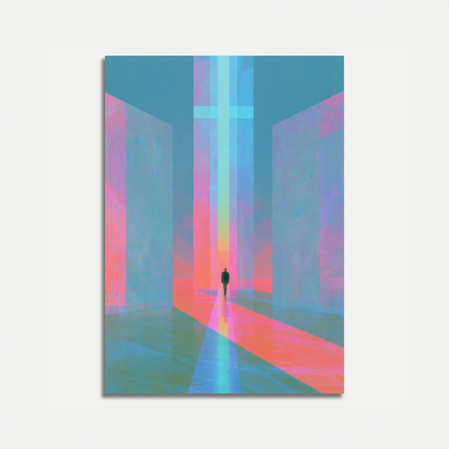 Einzelne Figur im bunten Licht Poster