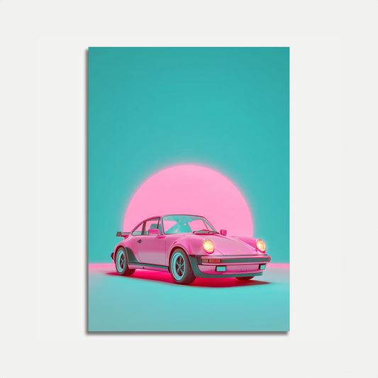 Retro Pink Porsche Sunset Poster